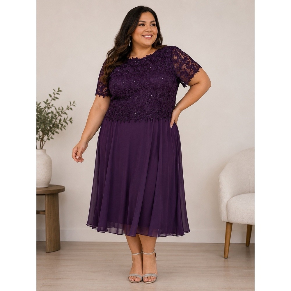 Caterina Collection Purple‎ Lace Chiffon Dress Women's Long Plus size 24w Formal